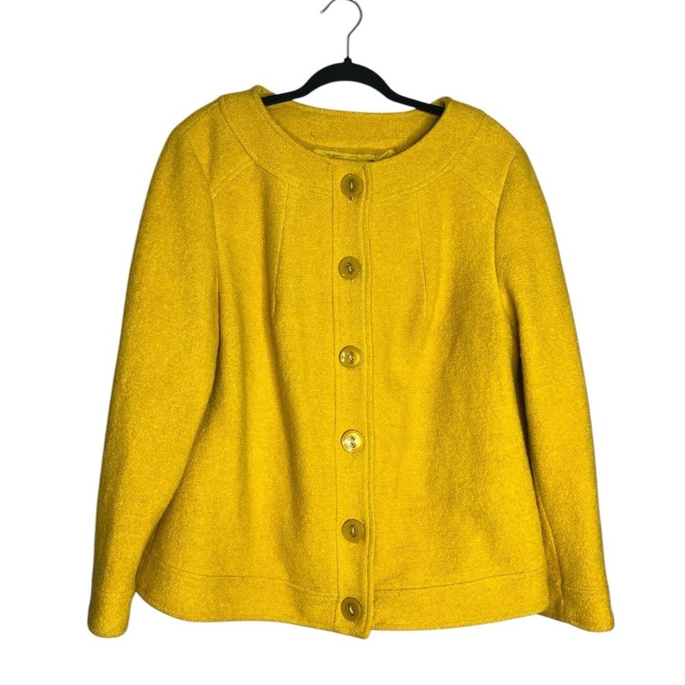 Focus 2000 Wool Blend 5 Button Mustard Yellow Tweed Blazer Jacket, Size 16W